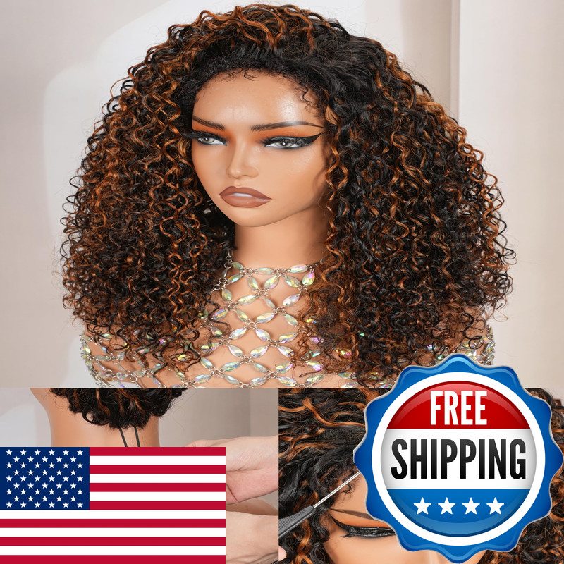 Shangyinfa 1B/30 Highlight Half Wig Human Hair Water Wave 3-In-1 Flip Over