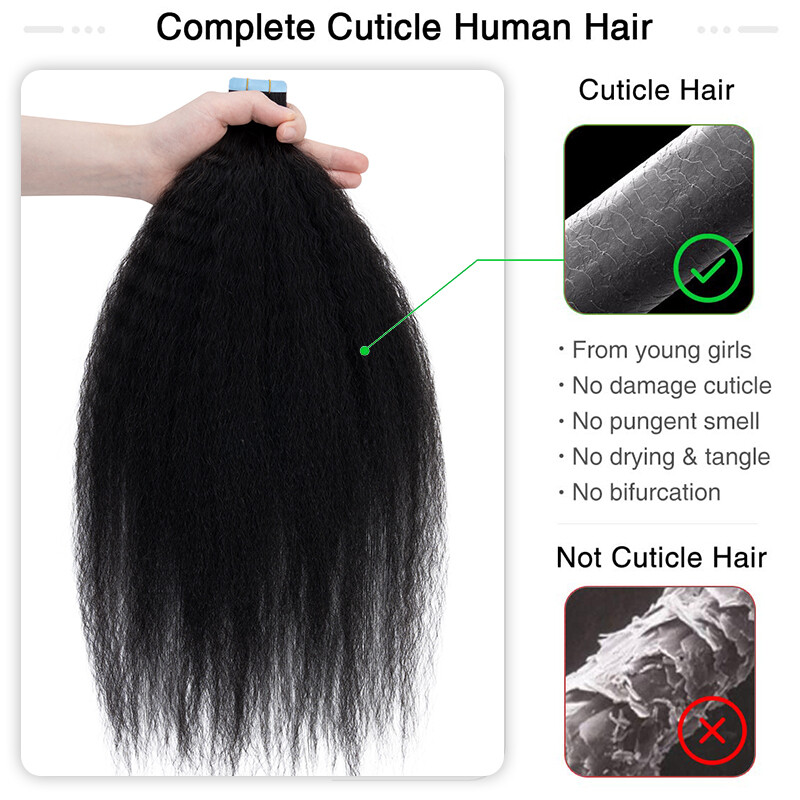 Yaki/Kinky Straight Invisible Tape In Real Remy Human Hair Extensions Skin Weft