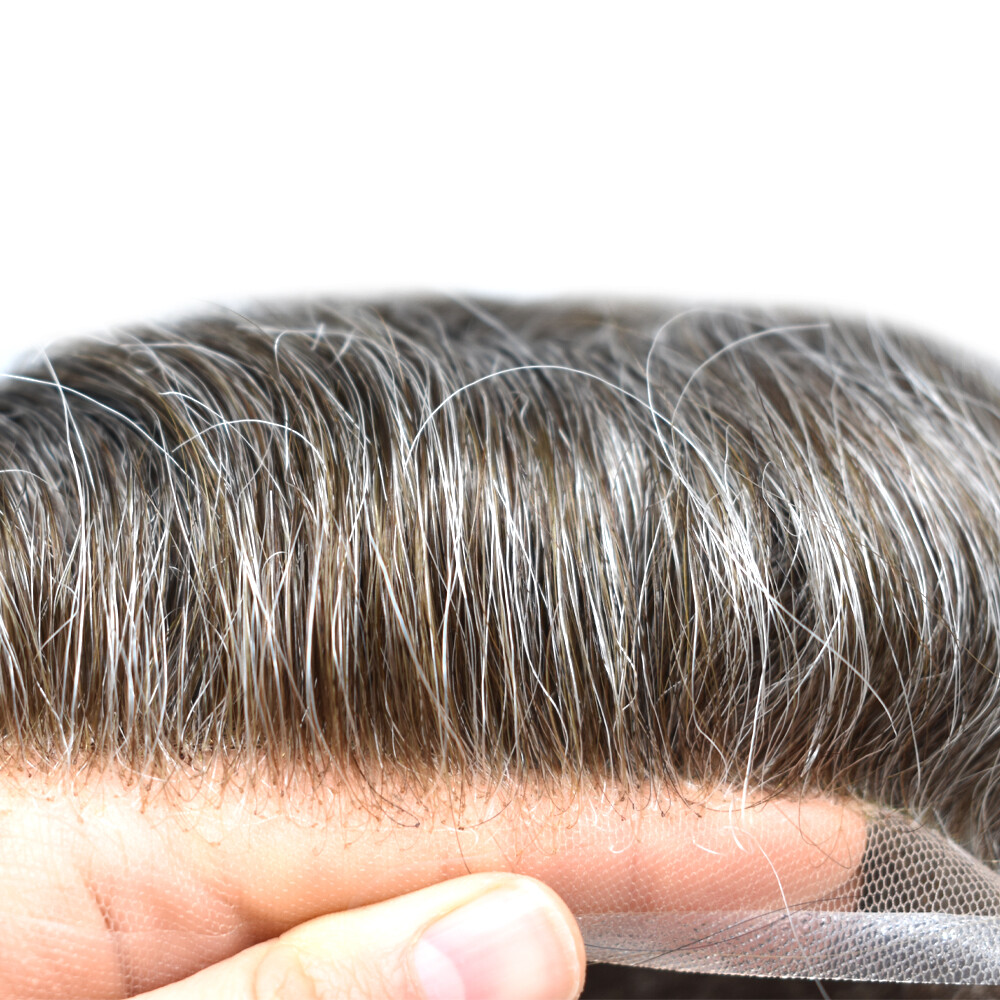 Full Swiss Lace Mens Toupee HairPiece Gray Hair System Replacement for Men US