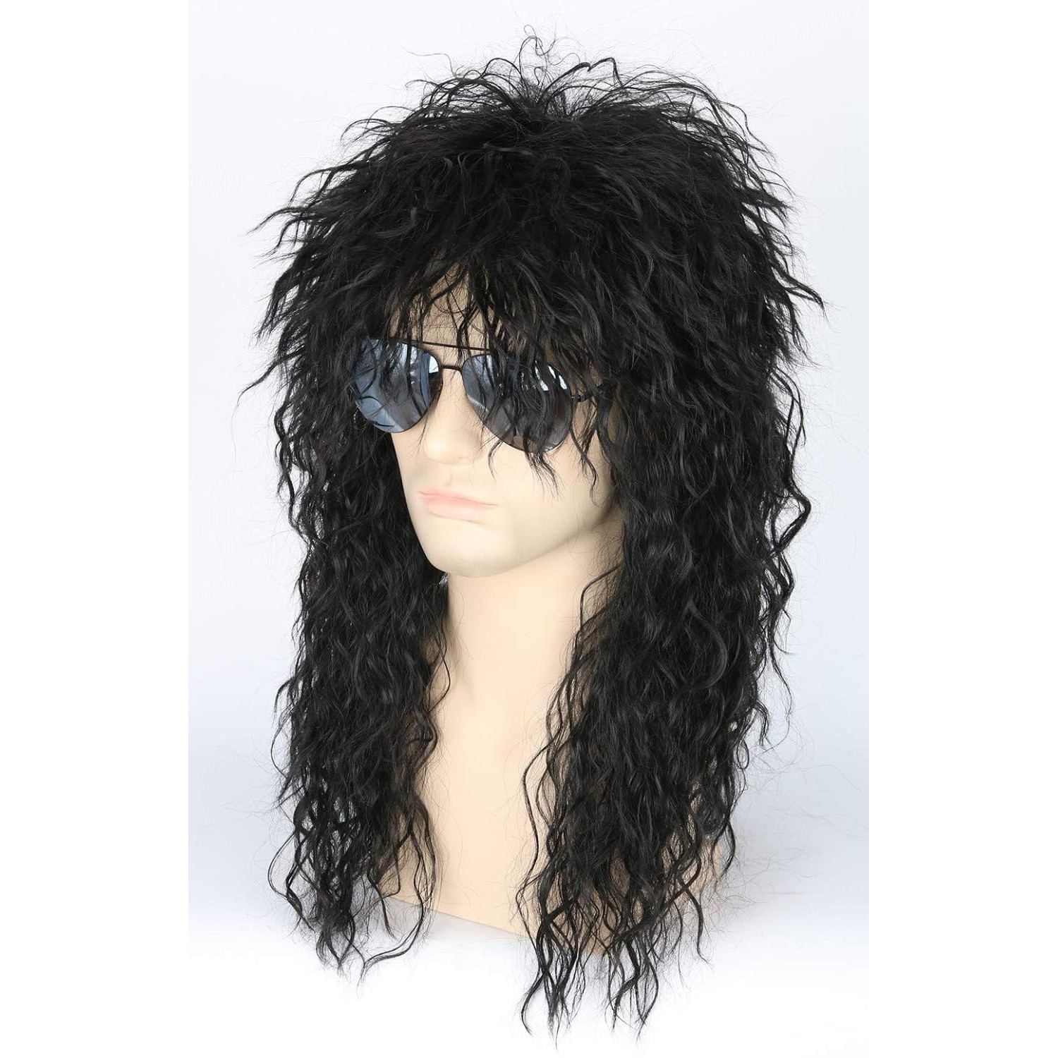 Men 80s Black Mullet Wigs Male Hair Punk Heavy Metal Rocker Wig Ideal for Party