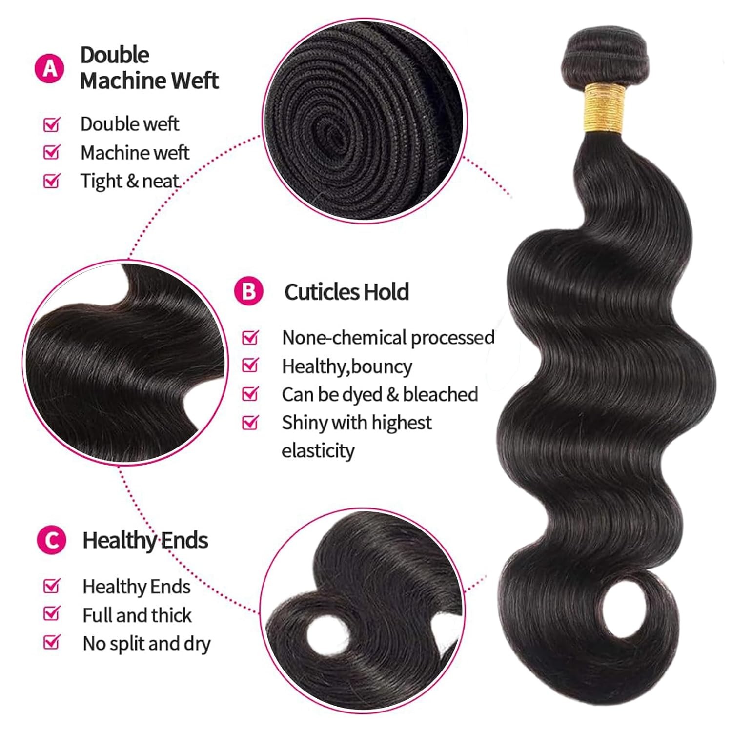 Body Wave Bundles Human Hair 12 14 16 Inch Human Hair 3 Bundles 100% Unprocessed