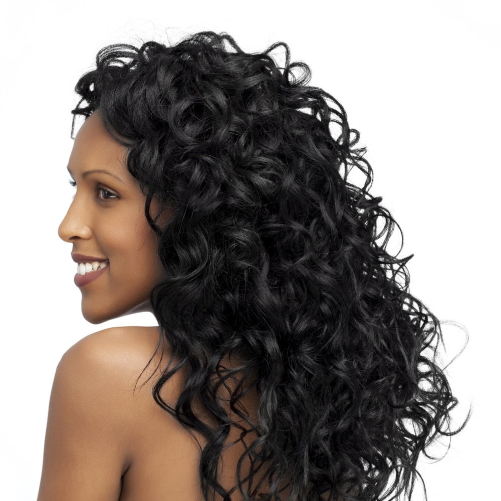 Women’s Curly Wigs Black Long 26 Inches Middle Part Lace Front Breathable Cap