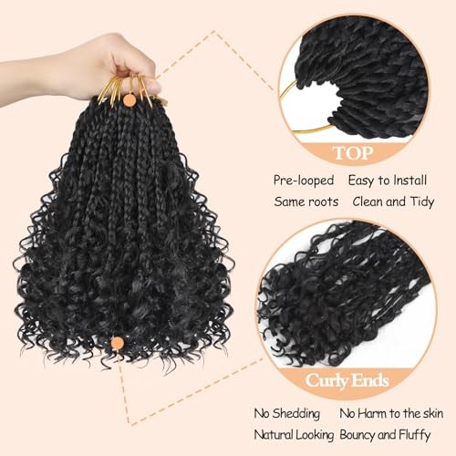 Goddess Box Braids Crochet Hair – 8 Inch Pre Looped Boho 8 Inch (Pack of 8) 1B