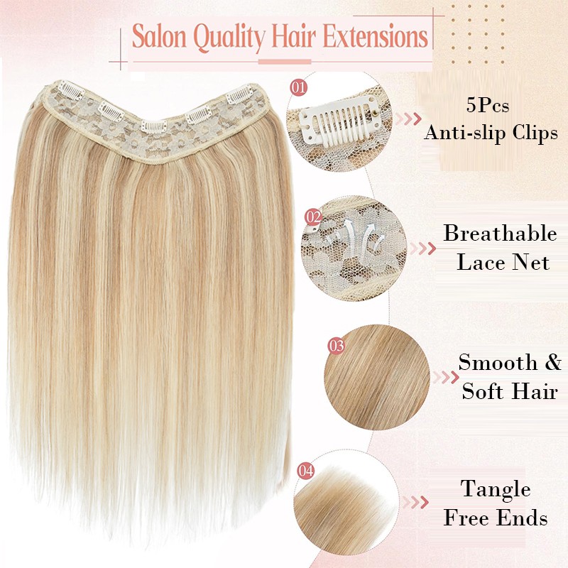 CLEARANCE One Piece 100% Real Remy Human Hair Extension Clip in V-shape Balayage