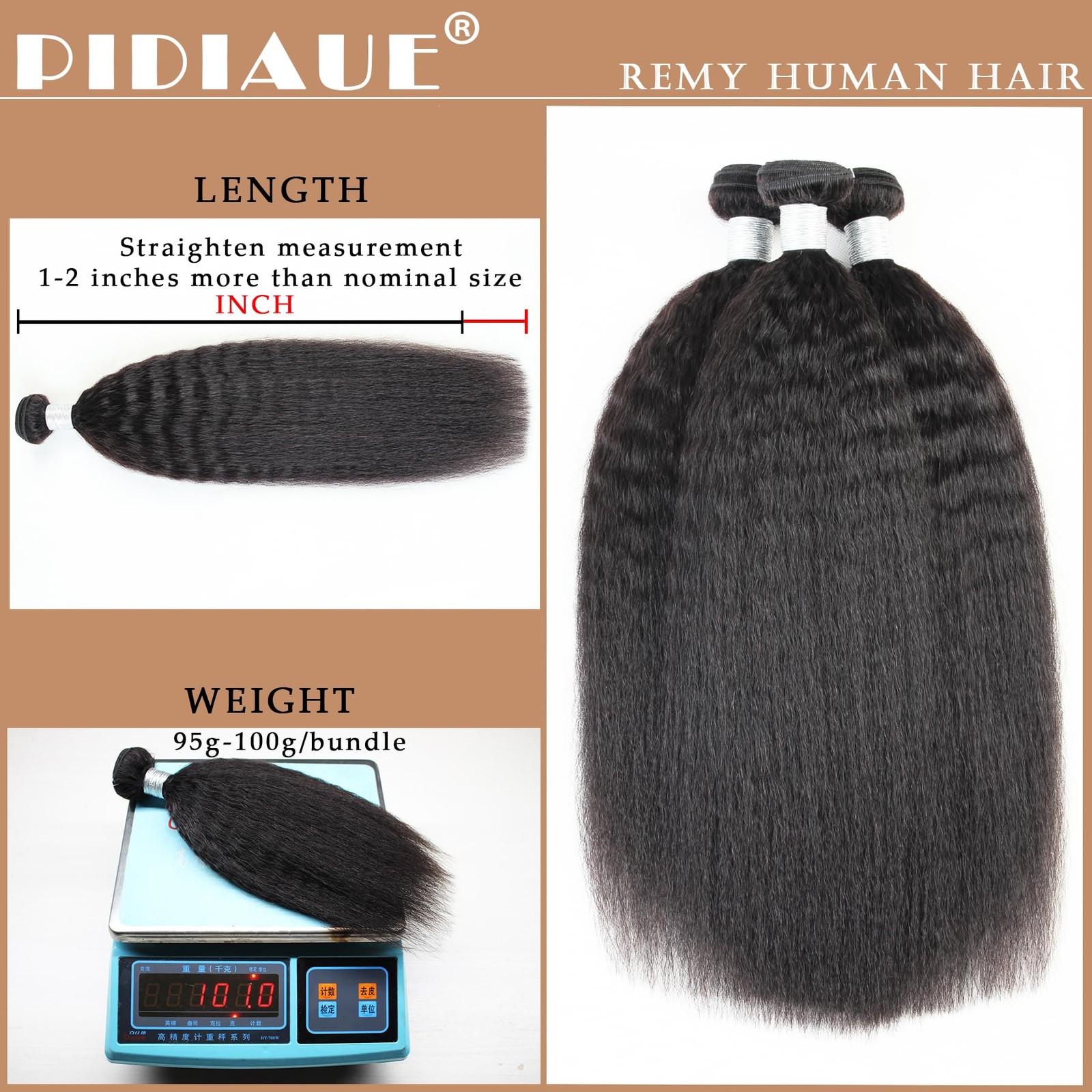 Pidiaue Kinky Straight Bundles Human Hair Remy Yaki Straight Bundles Weave 14