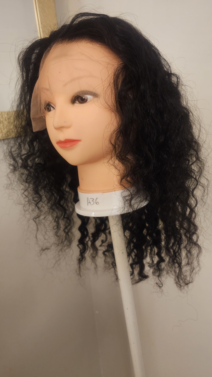 High Quality regular 22″ black waterwave 100% Virgin Human Hair Lace front Wig.