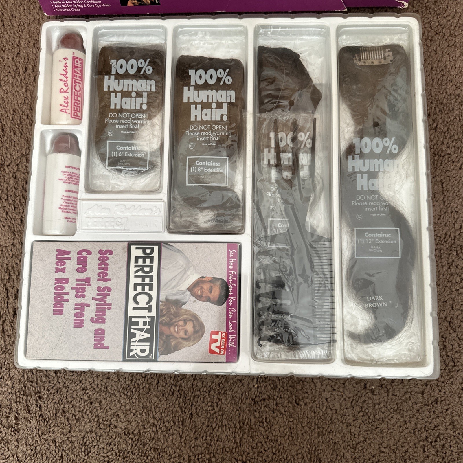 Alex Roldan Perfect Hair 100% Human Hair Extensions Dark Brown VTG Open Box Read