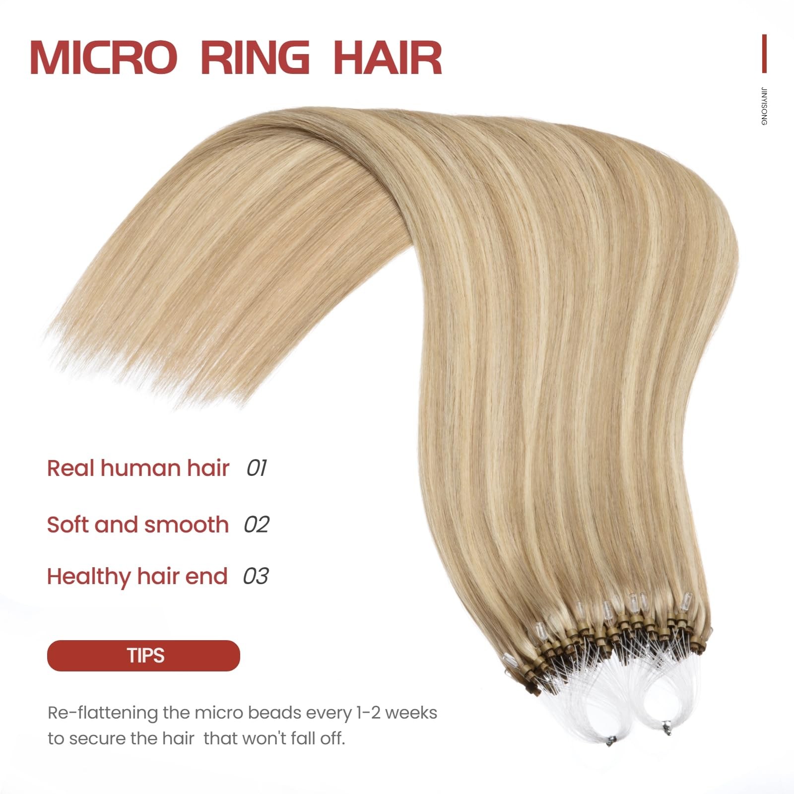 Jinyisong Micro Bead Hair Extensions Real Human Hair 18 Inch Beaded Hair