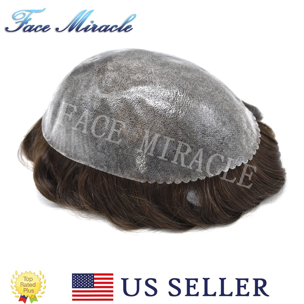 Mens Toupee Hairpiece Thin Skin Toupee for Men Human Hair System Wigs PU Inject