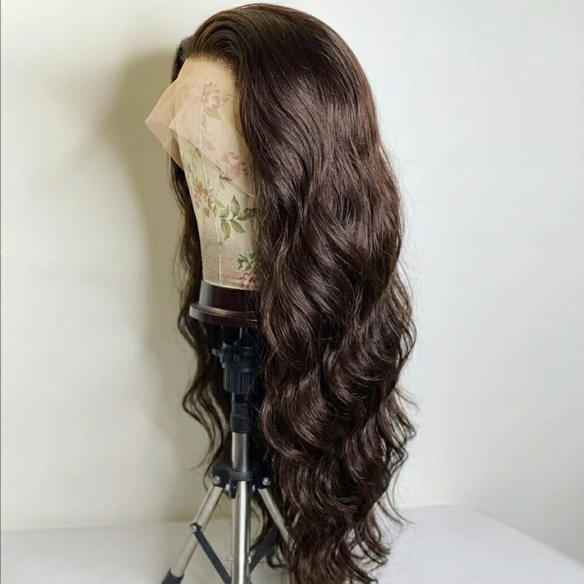 Frontal Lace Wig Long Wavy Heat Resistant Hair Natural Pre Plucked Dark brown