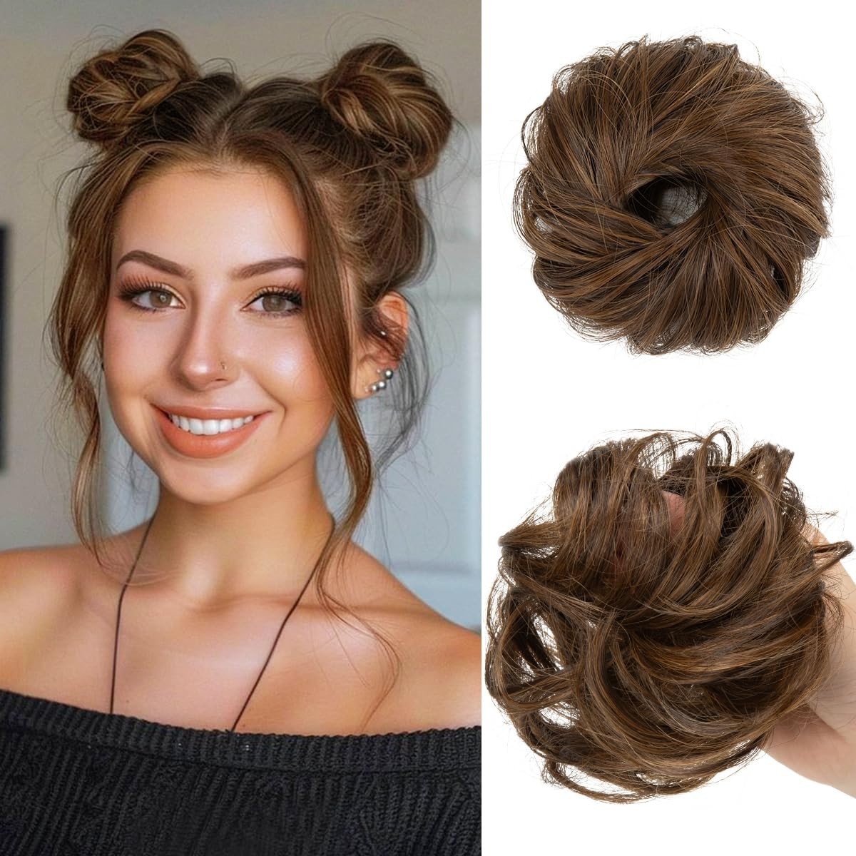 CJL HAIR 2PCs Small Cute Messy Bun Hair Piece for Thin Hair Women Mini Synthetic