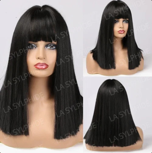 100% Human Hair New Fashion Beautiful For Women’s Long Black Straight Wigs 20In