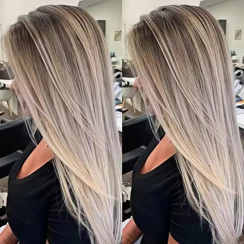 Ombre Ash Blonde Highlight Straight Full Lace Front 100% Human Hair Wigs