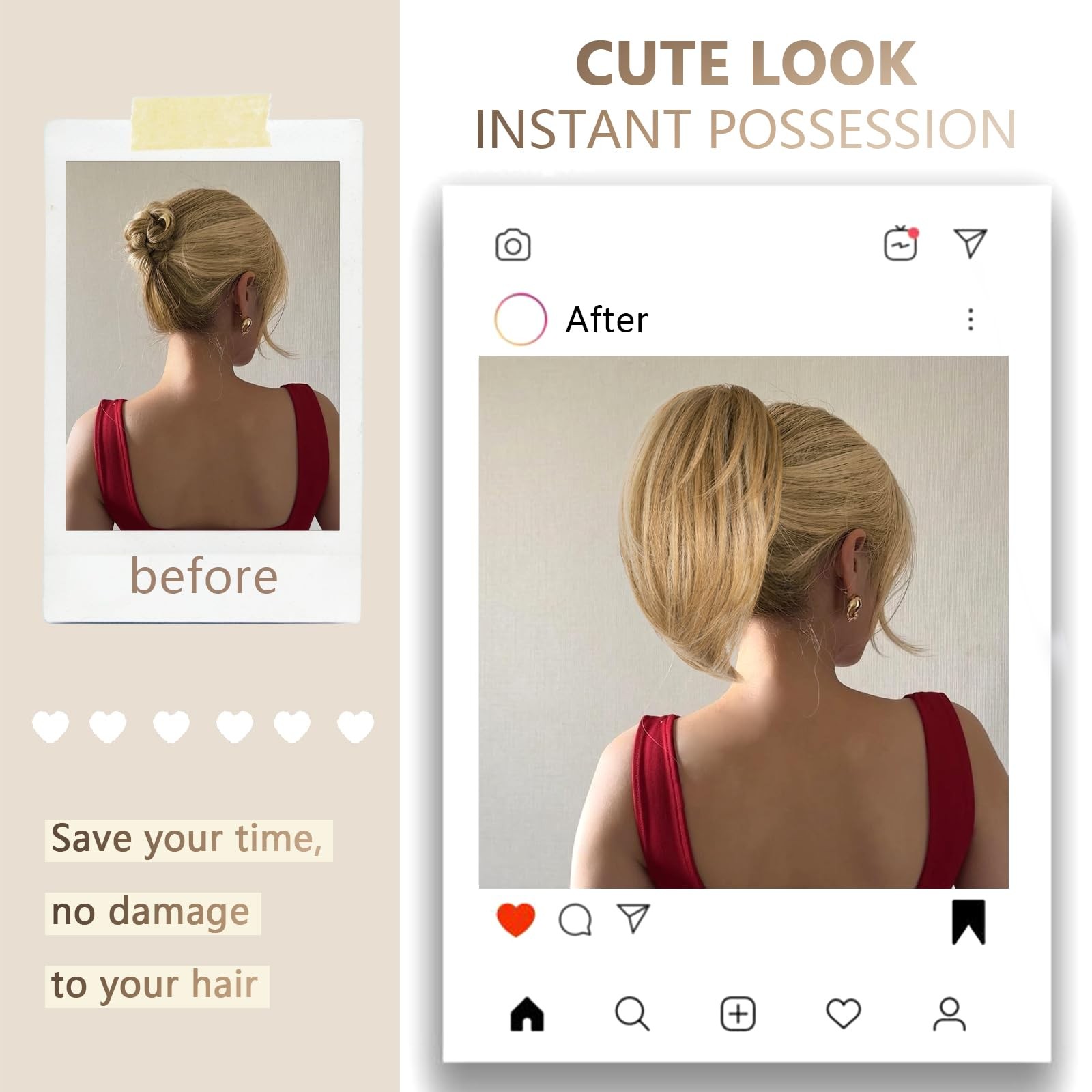 Clip on Ponytails for Women – 10 Dark Blonde with Beige Highlights