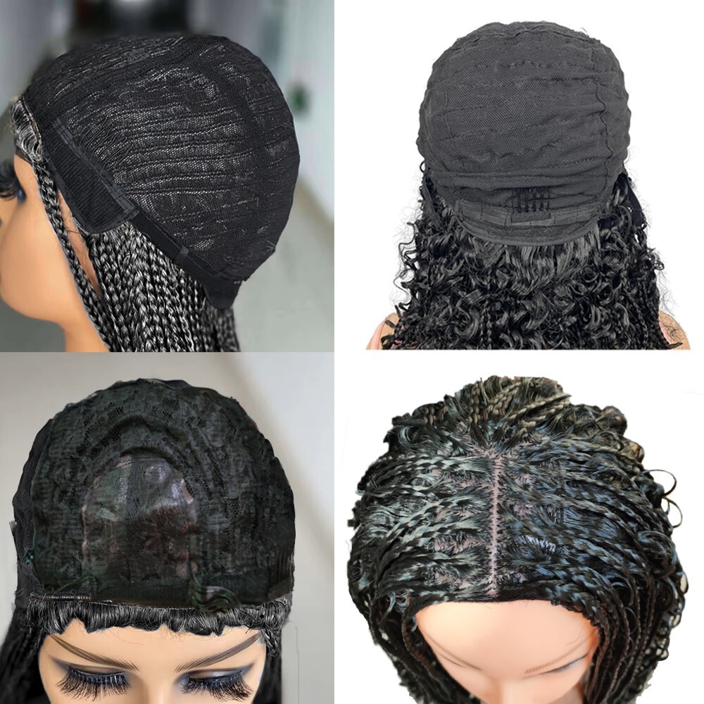 New Goddess Boho Braided Wigs for Black Women Bob Box Braids Wig with Curly Ends