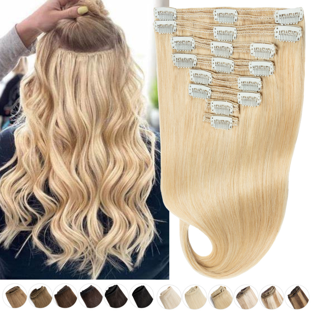 Clip In 8PCS Thick Human Hair Extensions Real Remy Double Weft FULL HEAD BLONDE