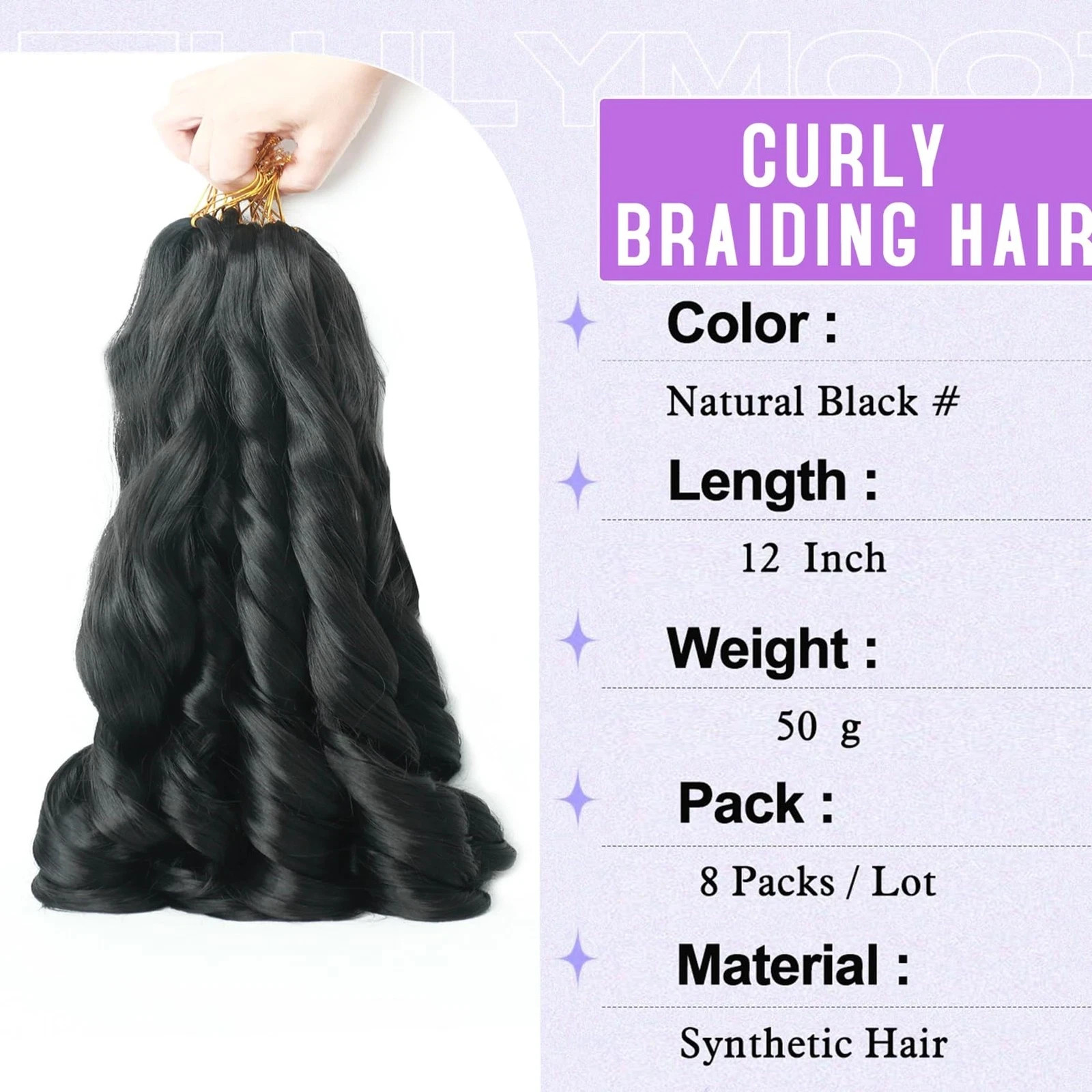 French Curl Braiding Hair 12 Inch Natural Black 8Packs Loose Wavy Spiral Curl…