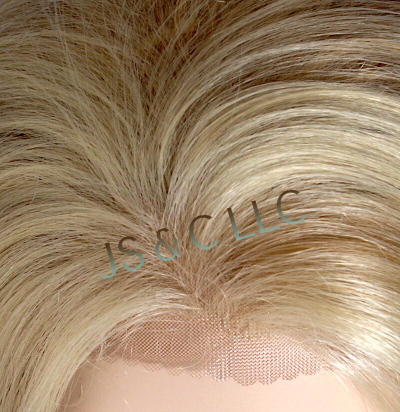 Long Straight Human Hair Blend Mono Top Lace Front Wig Blonde mix 613-27 WBDL