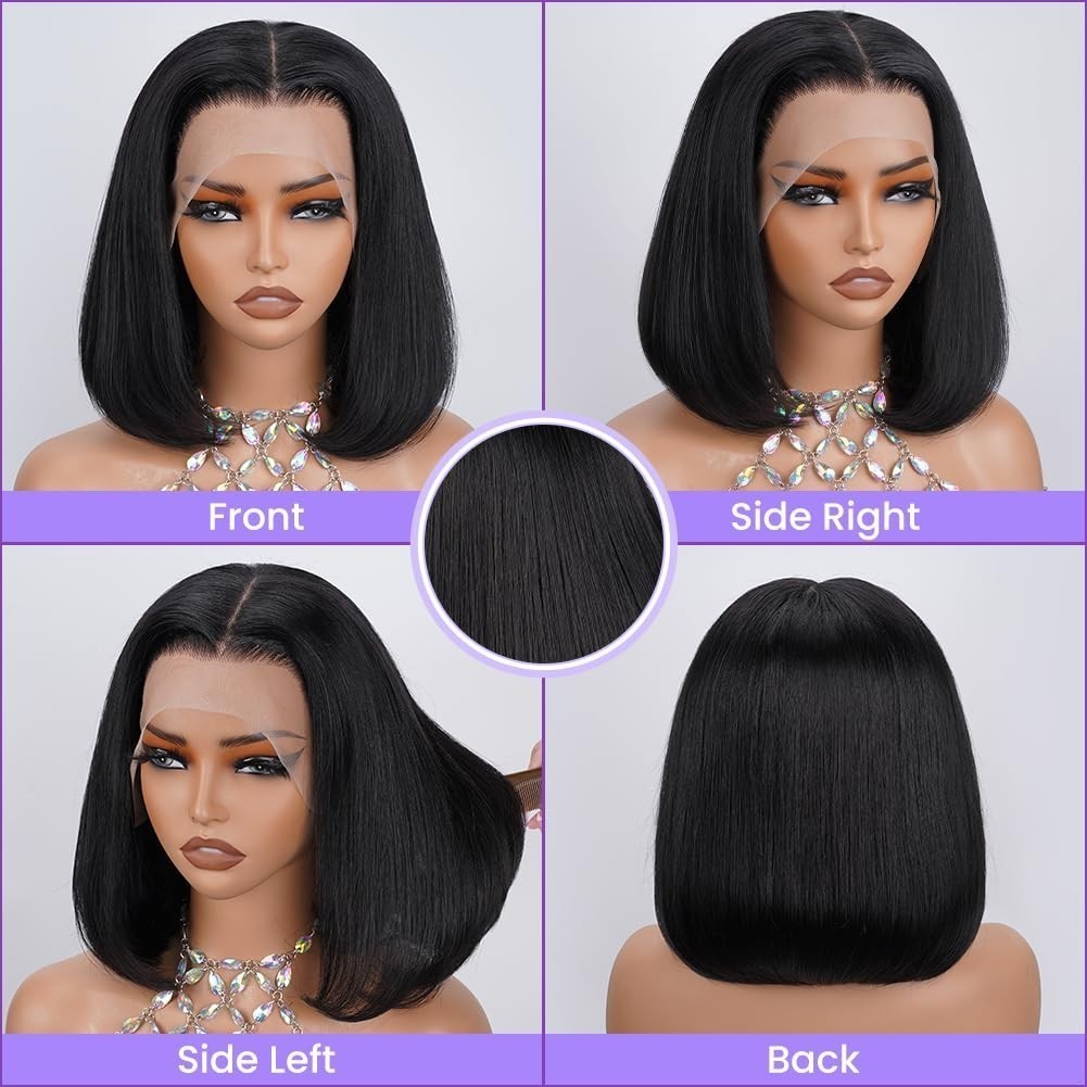 10~16″ HD Front Synthetic Hair Bob Wig Glue-Free,Baby Hair 180% Density US