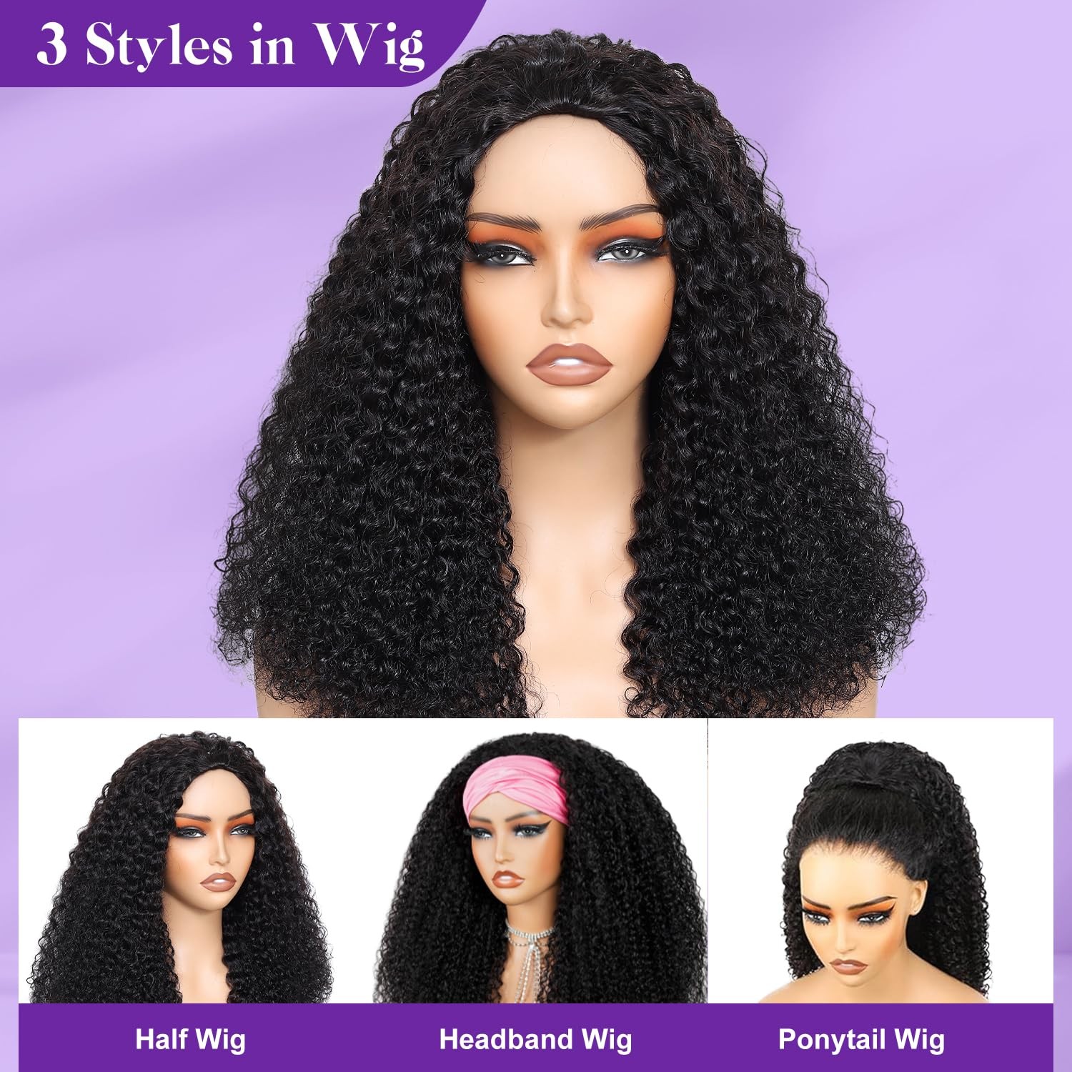 Wigcool Half Wig Human Hair Glueless Wigs Upgrade 3 In 1 Half Wig Drawstring