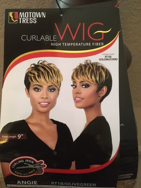 Motown Tress Synthetic Short Wig w/Highlight. Item ANGIE COLOR#RT1B/OLIVE GREEN.