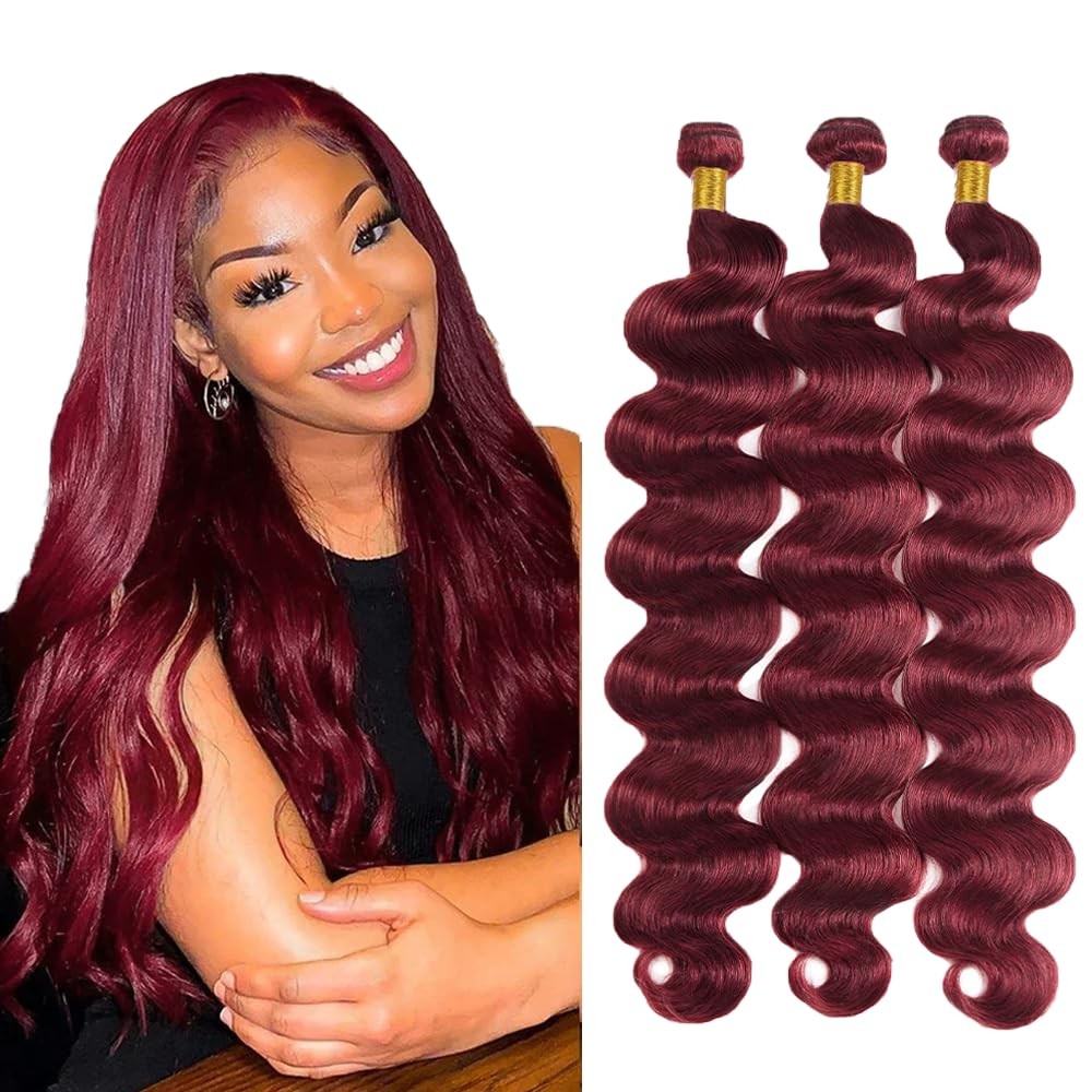 8 10 12 Inch #99J Burgundy Body Wave Human Hair 3 Bundles 100g/Bundle