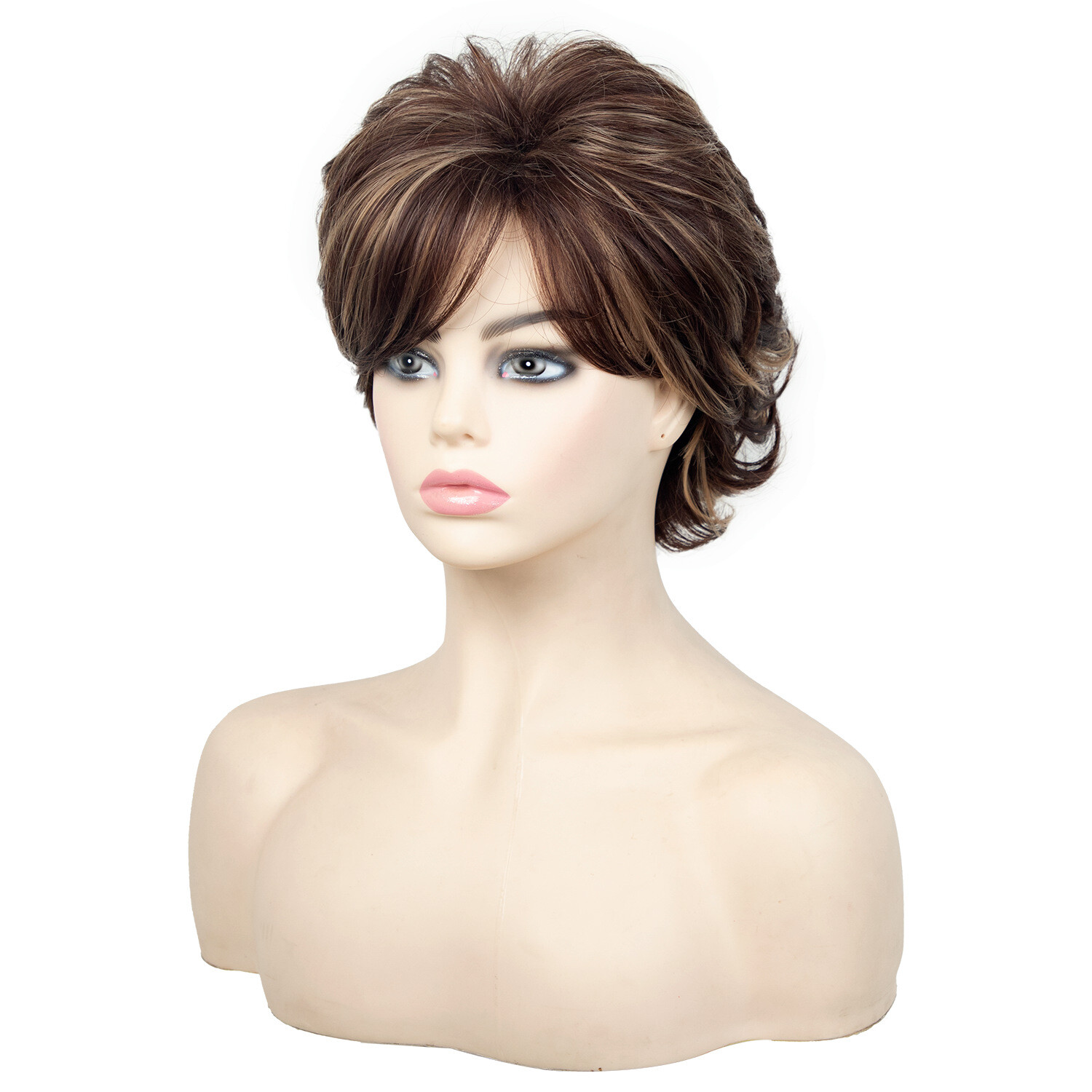 Short Hightlight Brown Wig Pixie Cut Wig for Fashion Women Party Daily Use