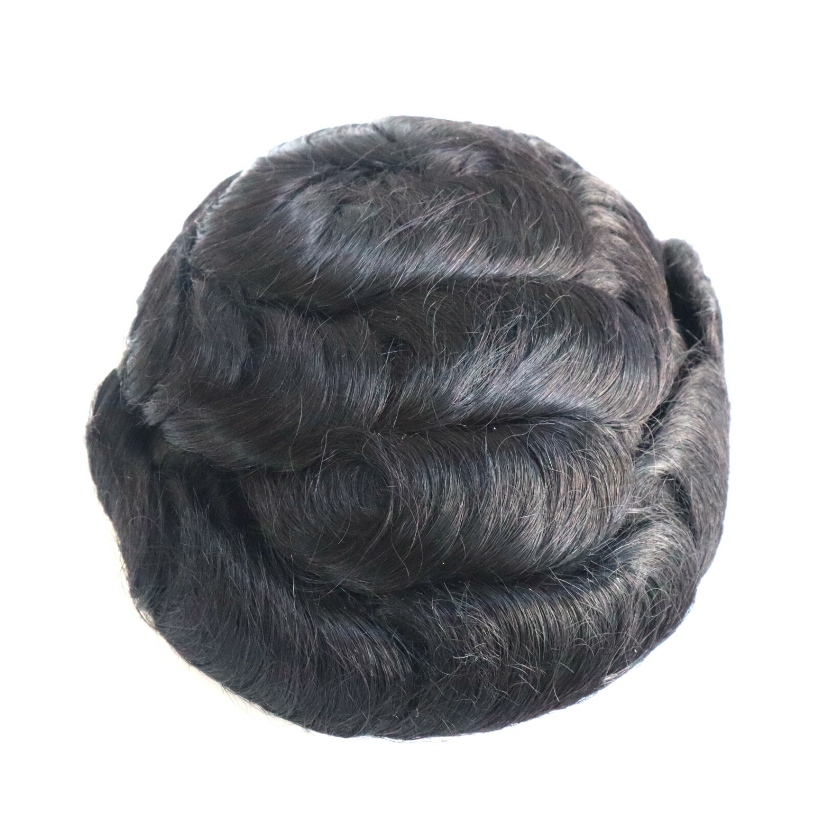 Mens Human Hair Toupee Replacement System Fine Mono Natural Black Hairpieces