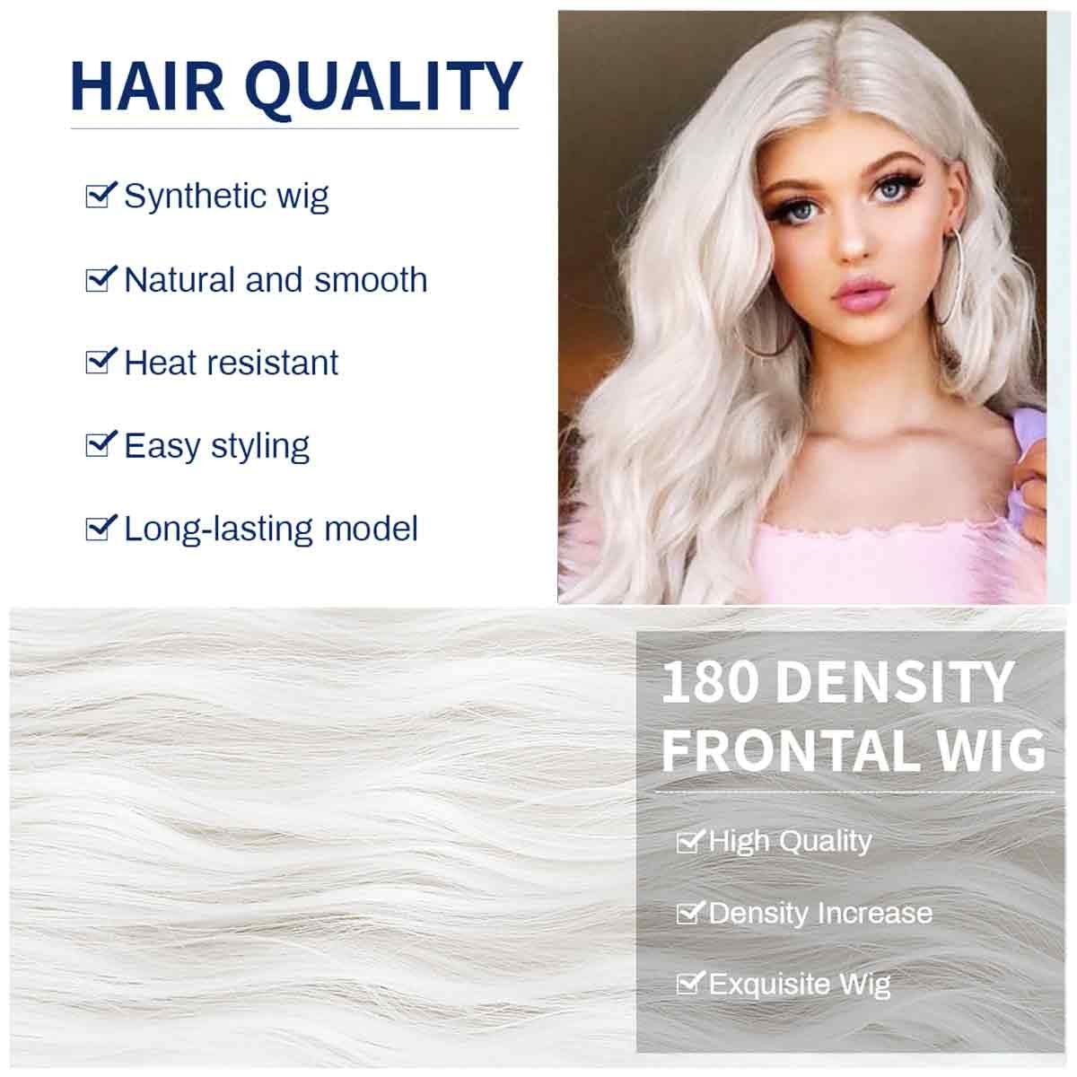 Long White Wig for Women – 26 Inch Wavy Heat Resistant Synthetic Hair for Hal…