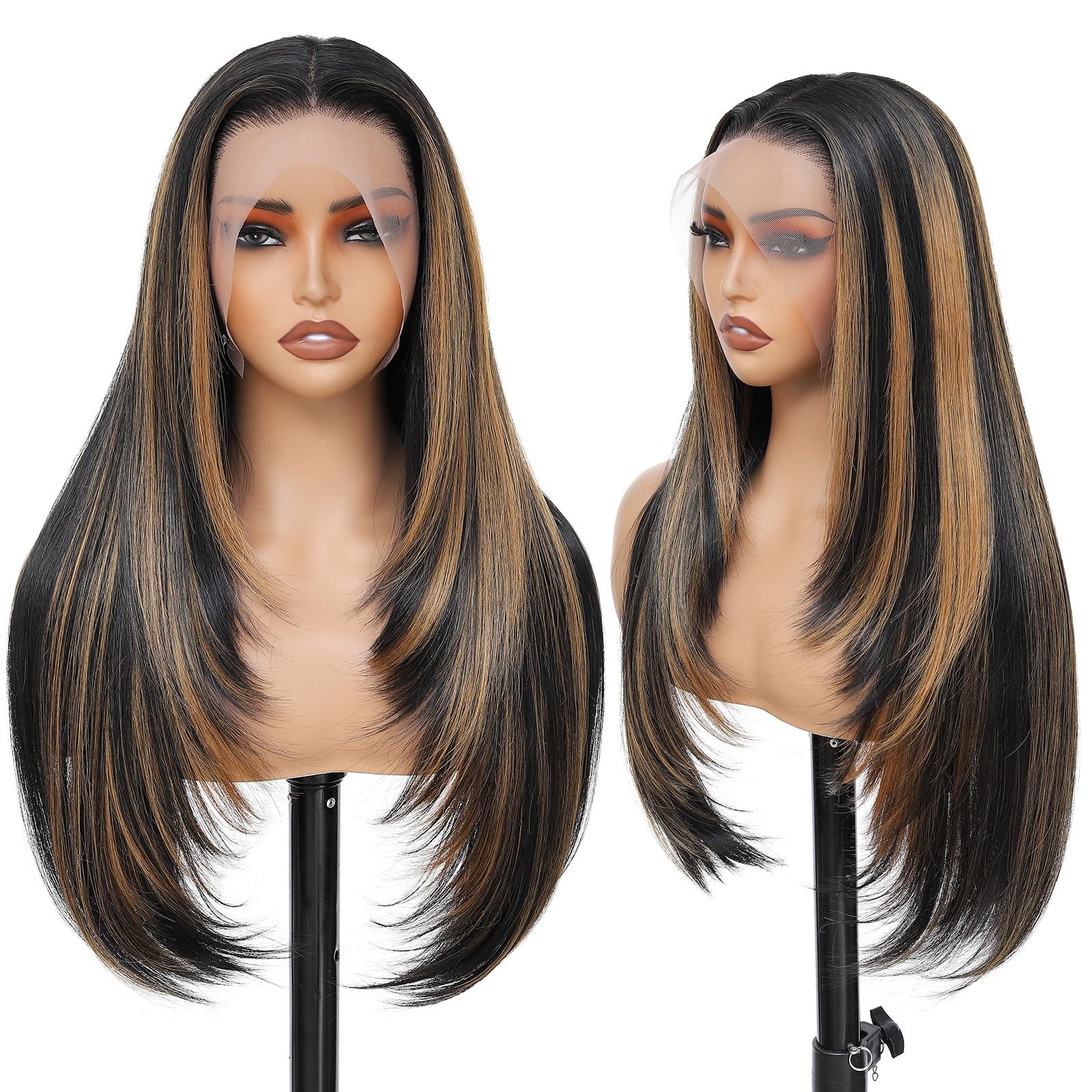 Synthetic Lace Front Wig 13×4 HD Lace Layered Hairstyle Pre Plucked Hairline …