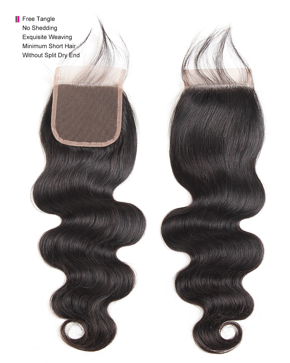 Body Wave 4×4 Lace Closure Virgin Remy Human Hair Free Part Natural Black