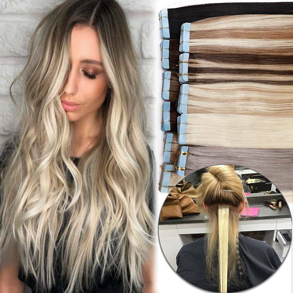 Tape in Remy Human Hair Extensions Seamless Skin Wefts Premium Thick Hair16-24in