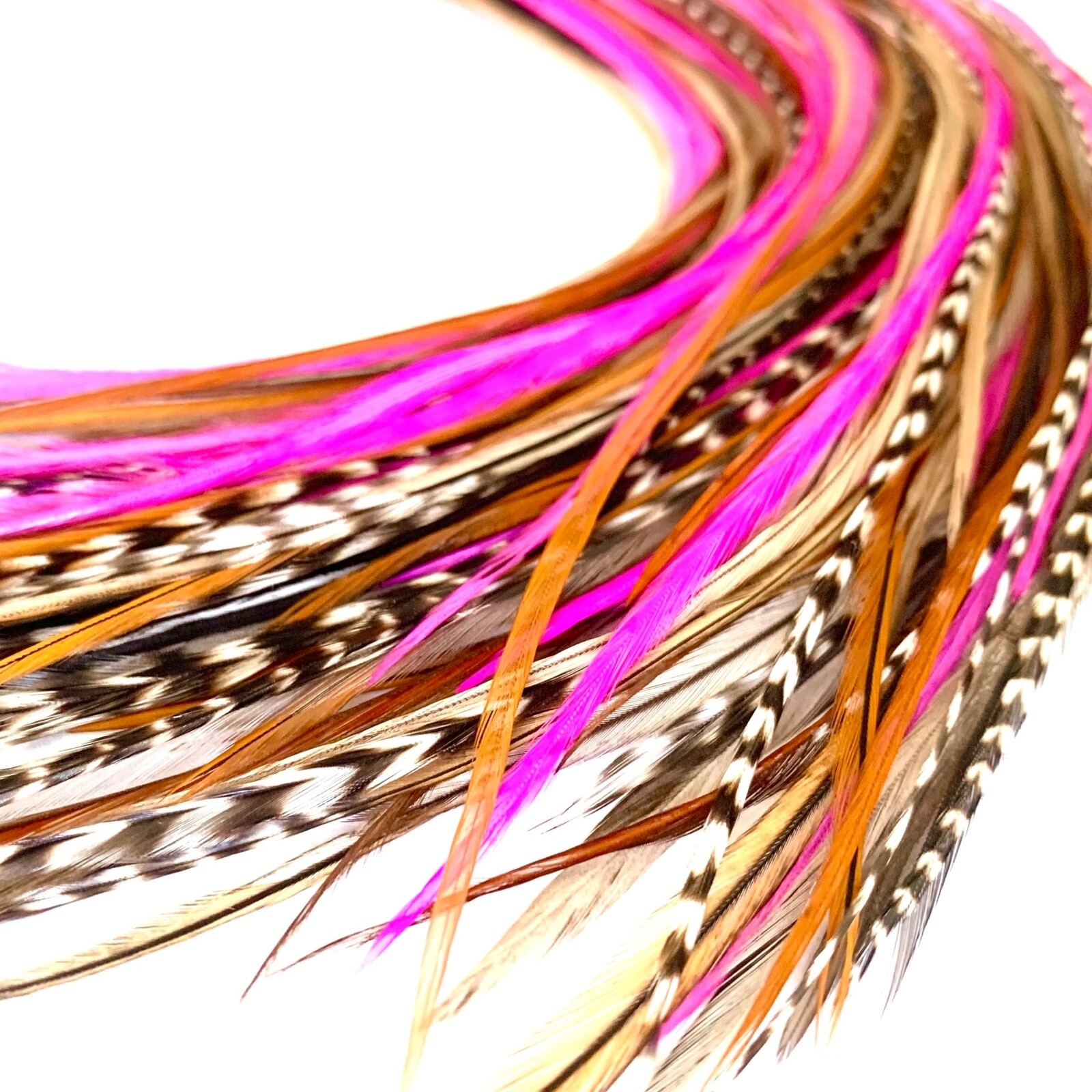 50 pcs. HOT PINK & NATURAL 6-10″ Feather Extension, Whiting Farms, DIY Kit