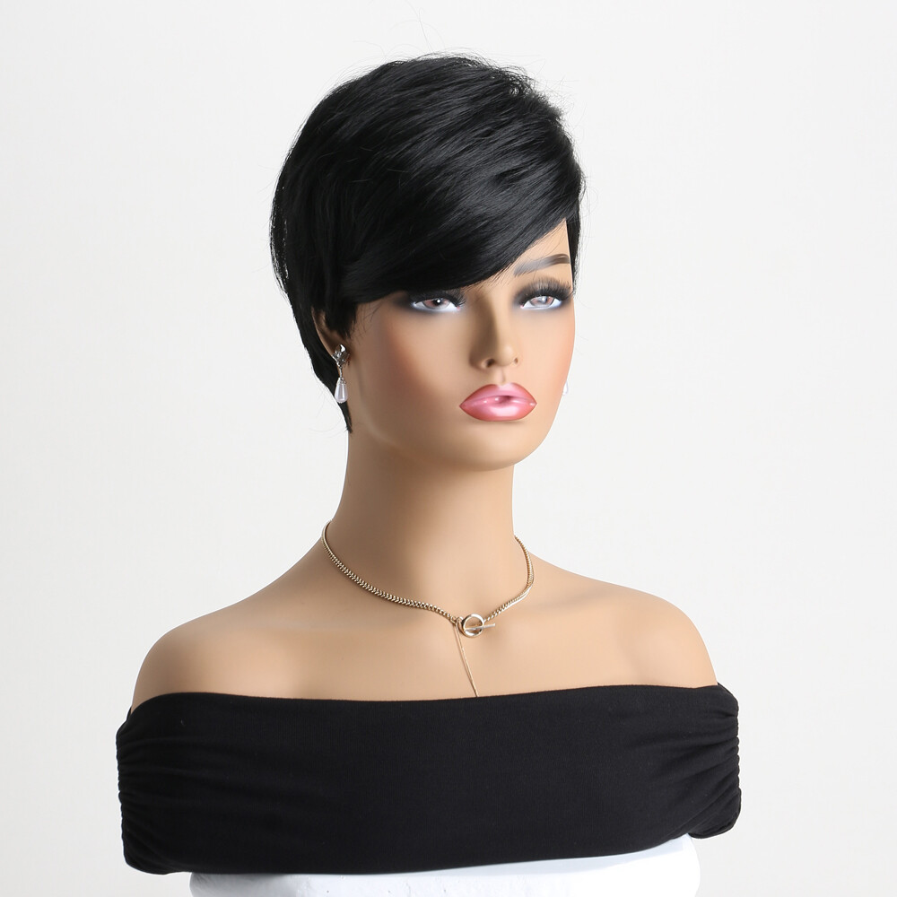 Short Natural Human Hair Wigs With Bang Soft Hair Daily Use Party Wig for Women