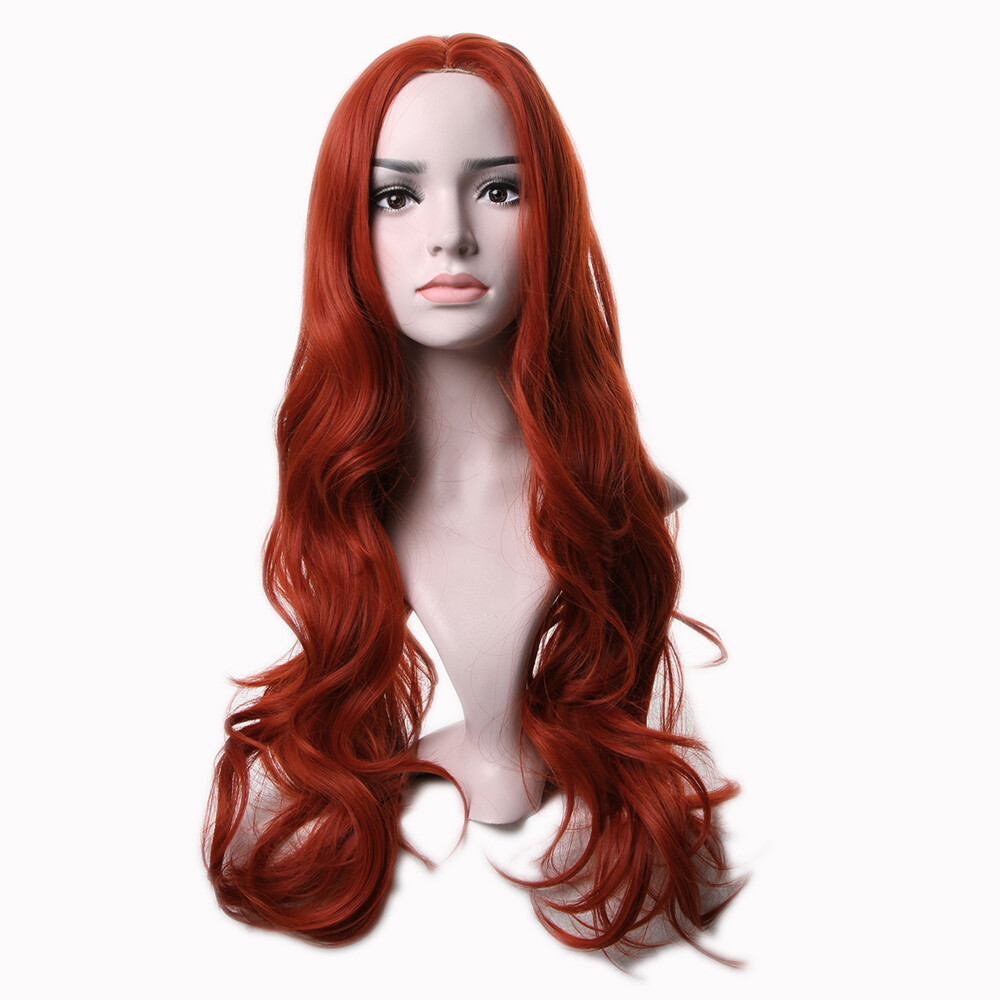 Long Wavy Curly Wigs Copper Red Full Wigs Synthetic Wigs Cosplay Party Halloween