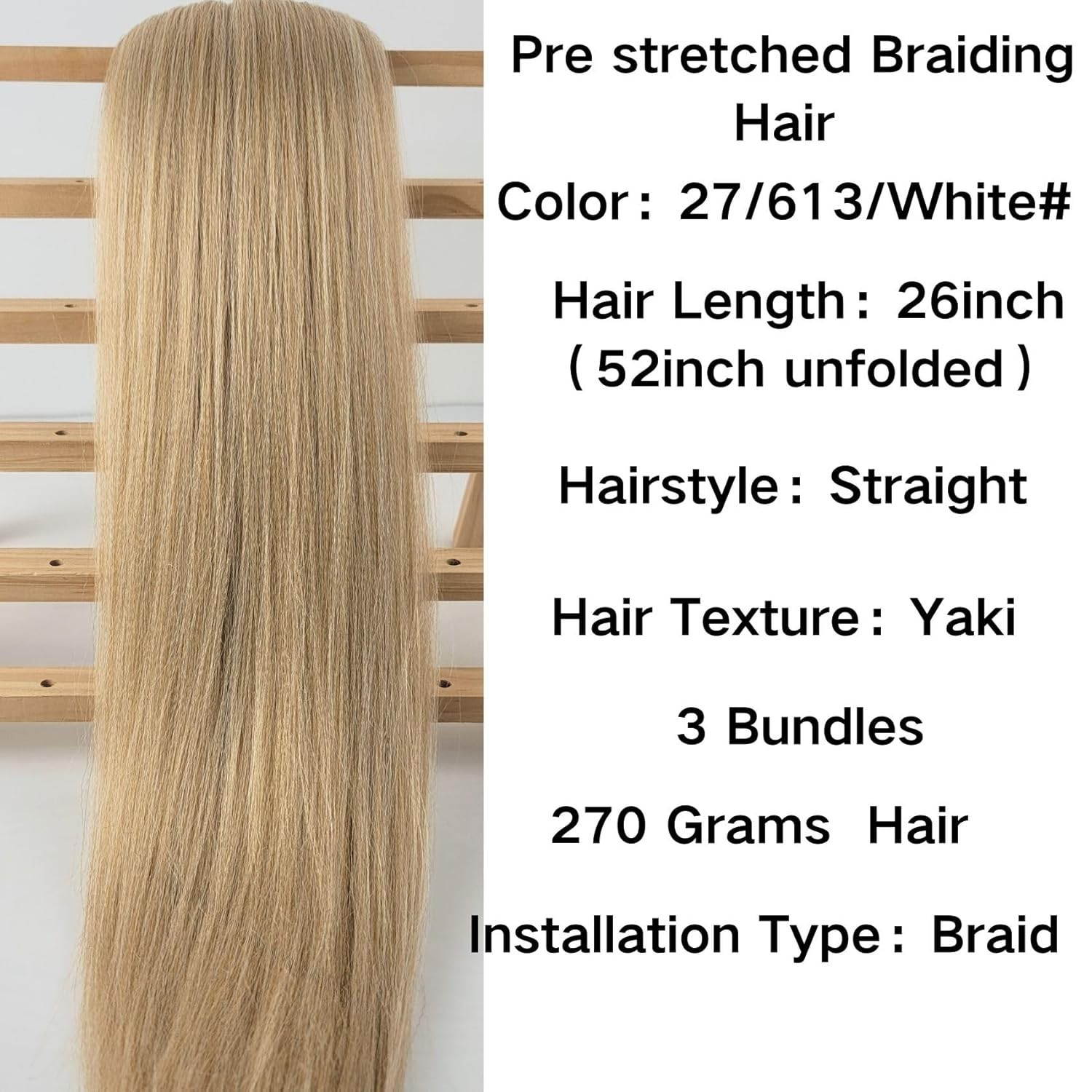 52in Mix Color Honey White Blonde Pre-Stretched Braiding Hair