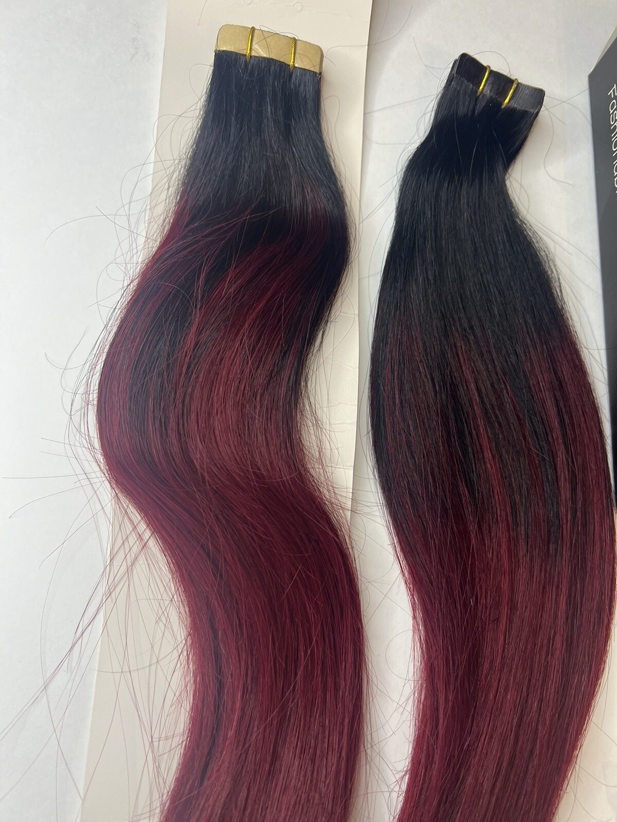 16 + 18 INCH GOO GOO RED/BURGUNDY TAPE IN HUMAN HAIR EXTENSIONS
