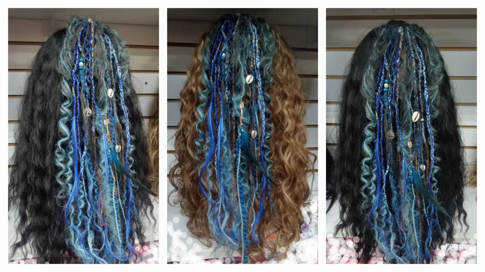 Handmade locs Extensions accent Black BLUE Braids curly gothic rave hair accesso