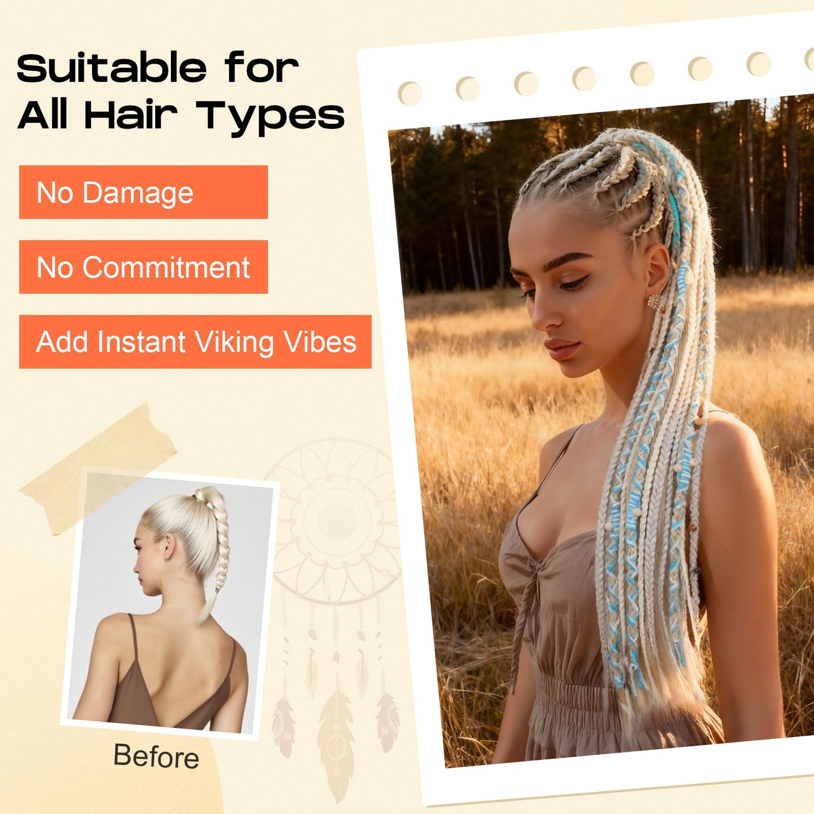 SEIKEA Boho Braided Ponytail Extension 24 Inch(Pack of 1), Grey with Blonde