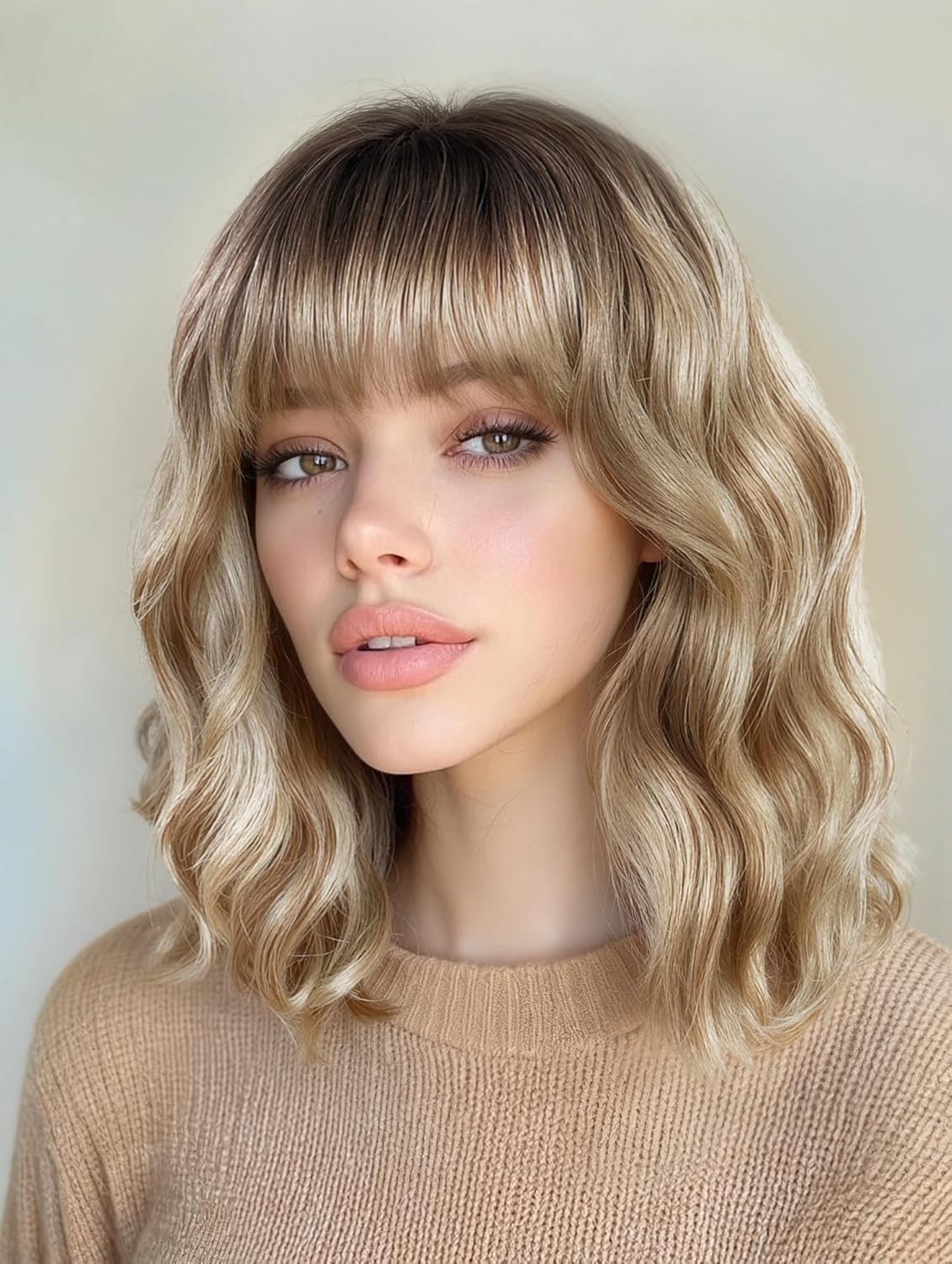 14″ Mixed Blonde Wavy Bob Wig for Women Daily Wear 159E553601