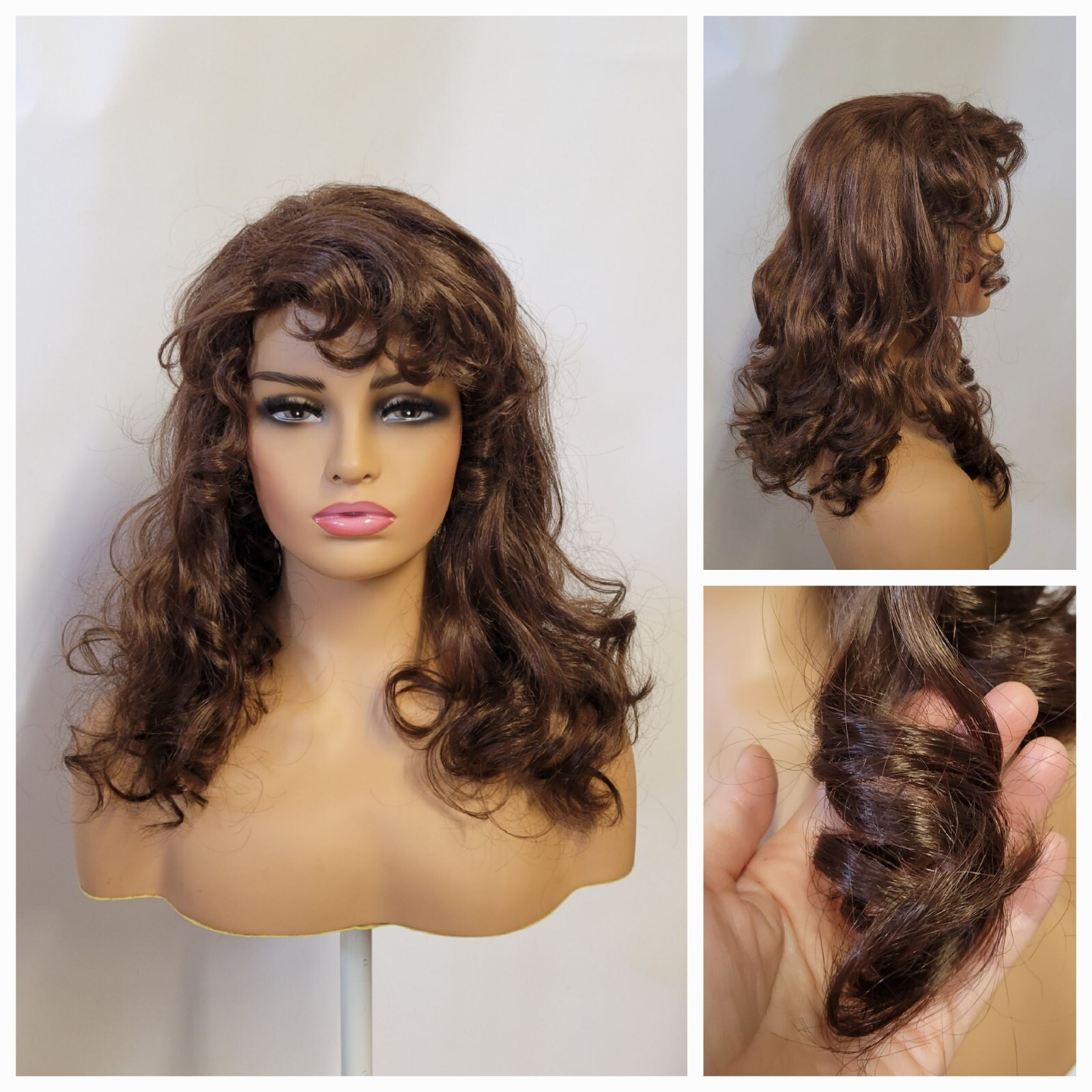 Natural Curly Layered Wig With bang Cooper Brown Daily Retro Japanese Origin