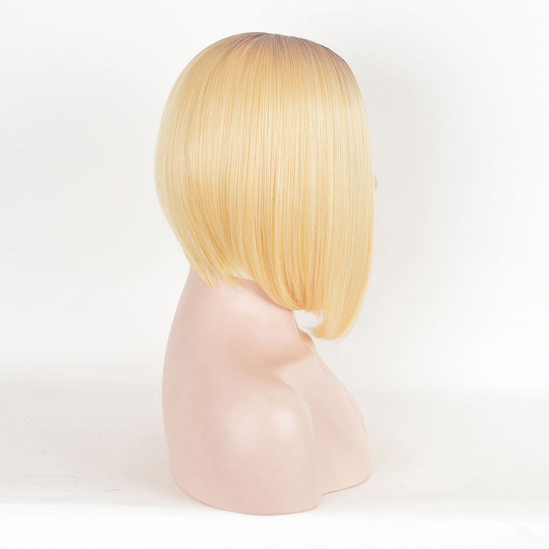 Blonde Straight Bob Style Hair Dark Root Ombre Synthetic Wigs Women Short Wig
