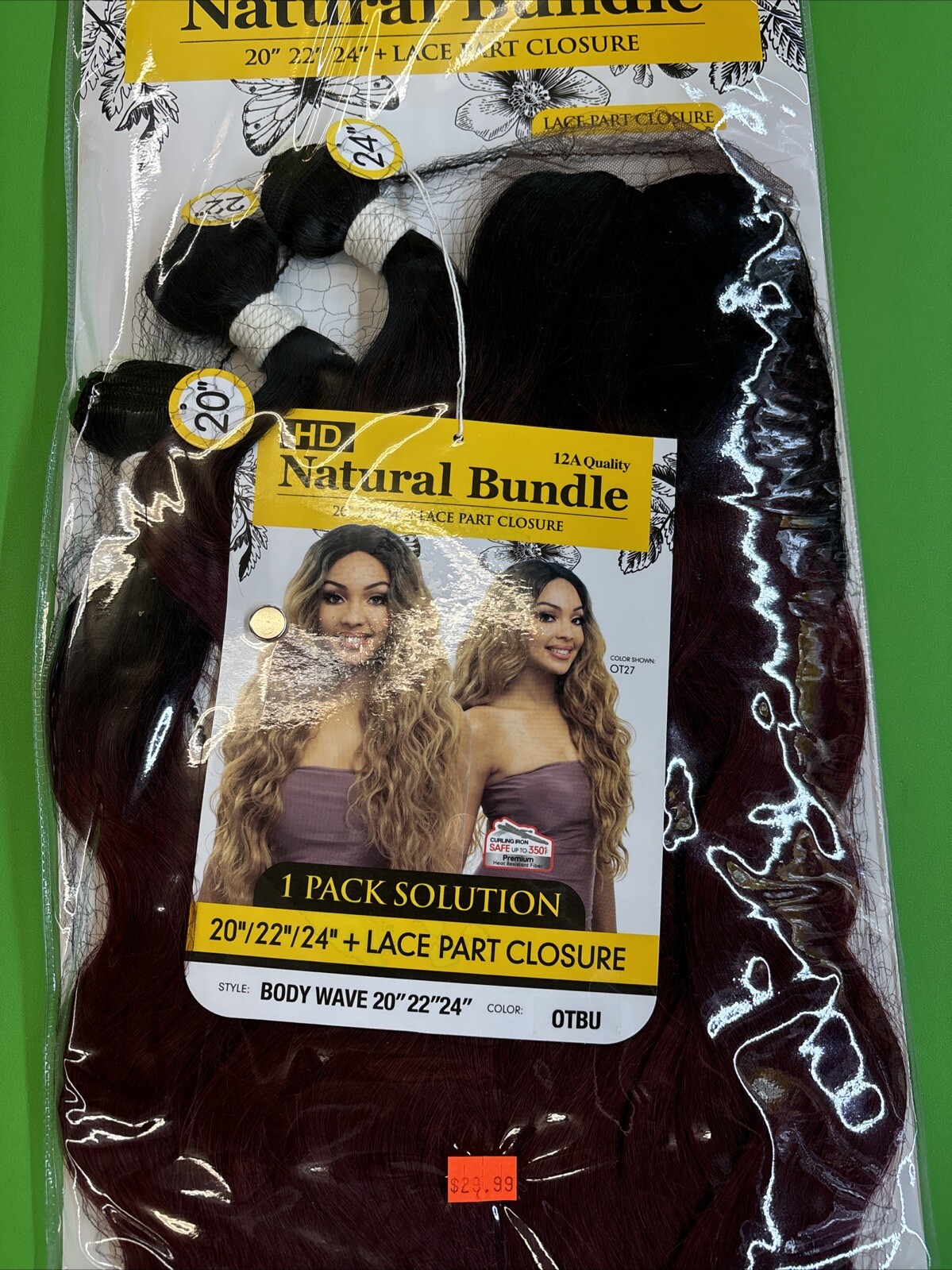 HD NATURAL BUNDLE NATURAL BODY WAVE 20″22″24”+4X4 HD CLOSURE , Color OTBURGUNDY