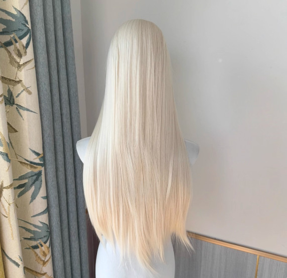 13×4 Lace Front Wig Human Hair Blend Heat Ok for Women Blonde Straight Wigs 26In