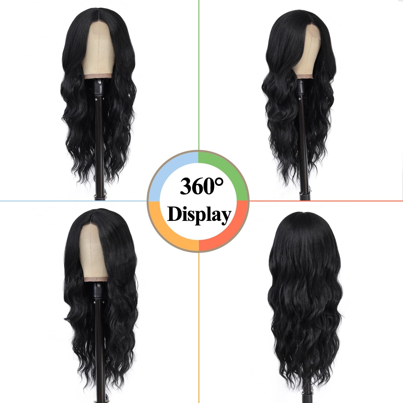 Long Wavy Wigs for Women Nature Black Middle Part Wig Synthetic Heat Resistan…