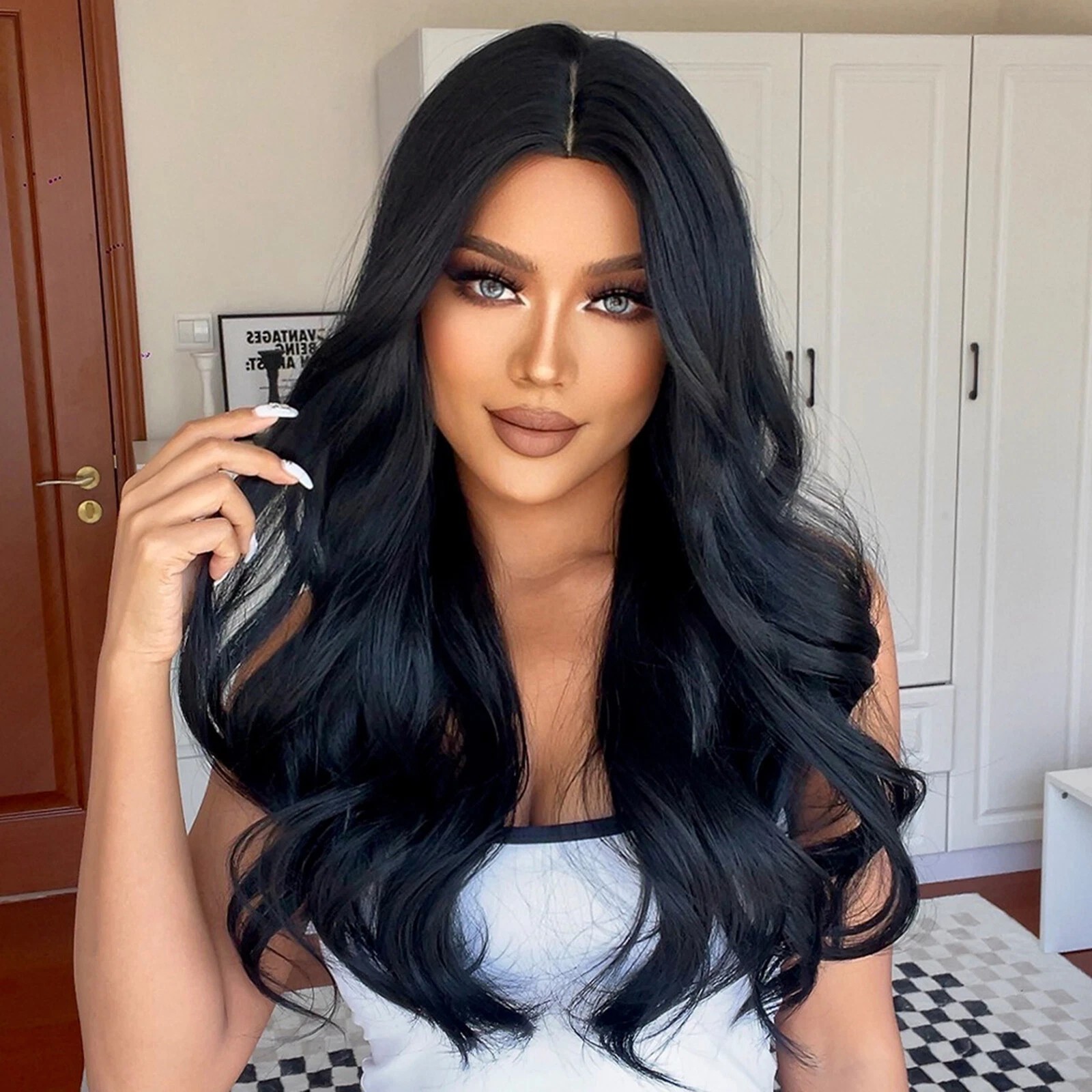 Halloween Long Wavy Soft Cosplay Wigs Heat Resistant Synthetic Hair Black