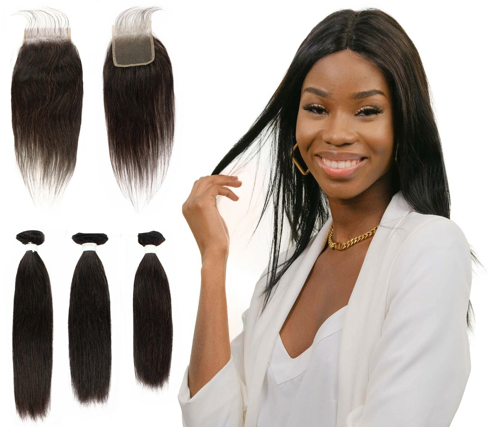 LUXLUXE Rico 100% Human Hair Bundle Free Part 4X4 Hand Tied Swiss Lace Closure