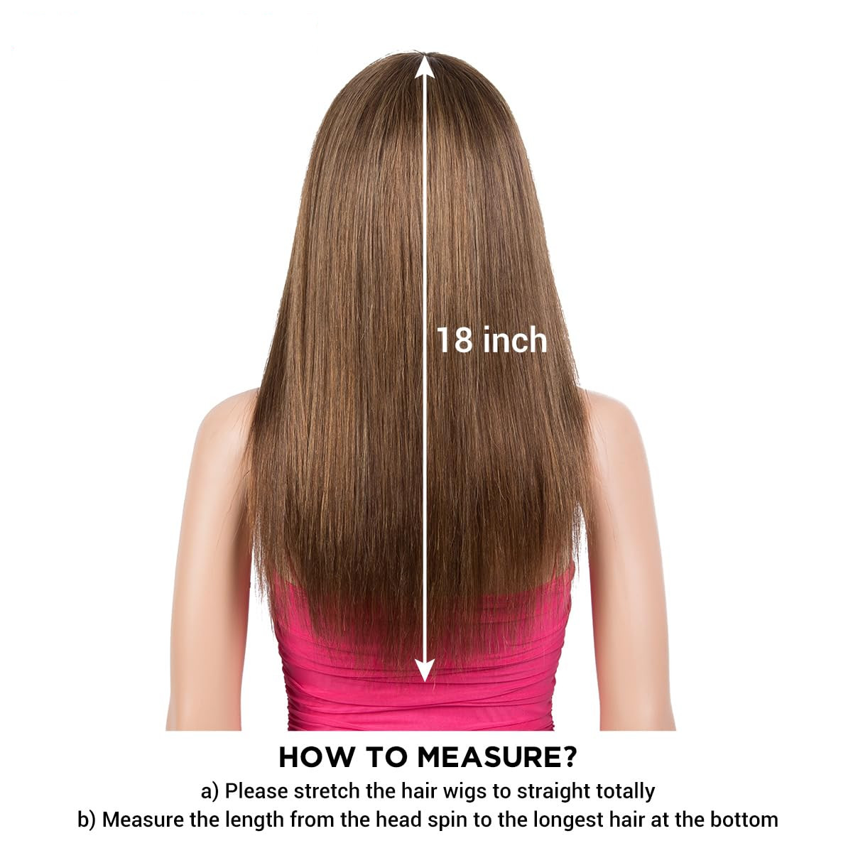 Fashion 18” Ombre Brown Human Hair Wig w/ Bangs, Glueless