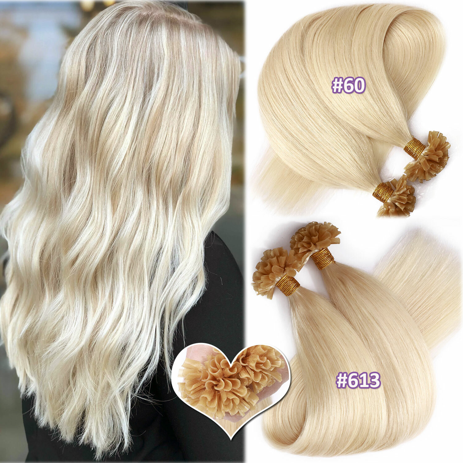 Highlight Nail U Tip Pre Bonded Real Remy Human Hair Extensions Fusion Keratin q