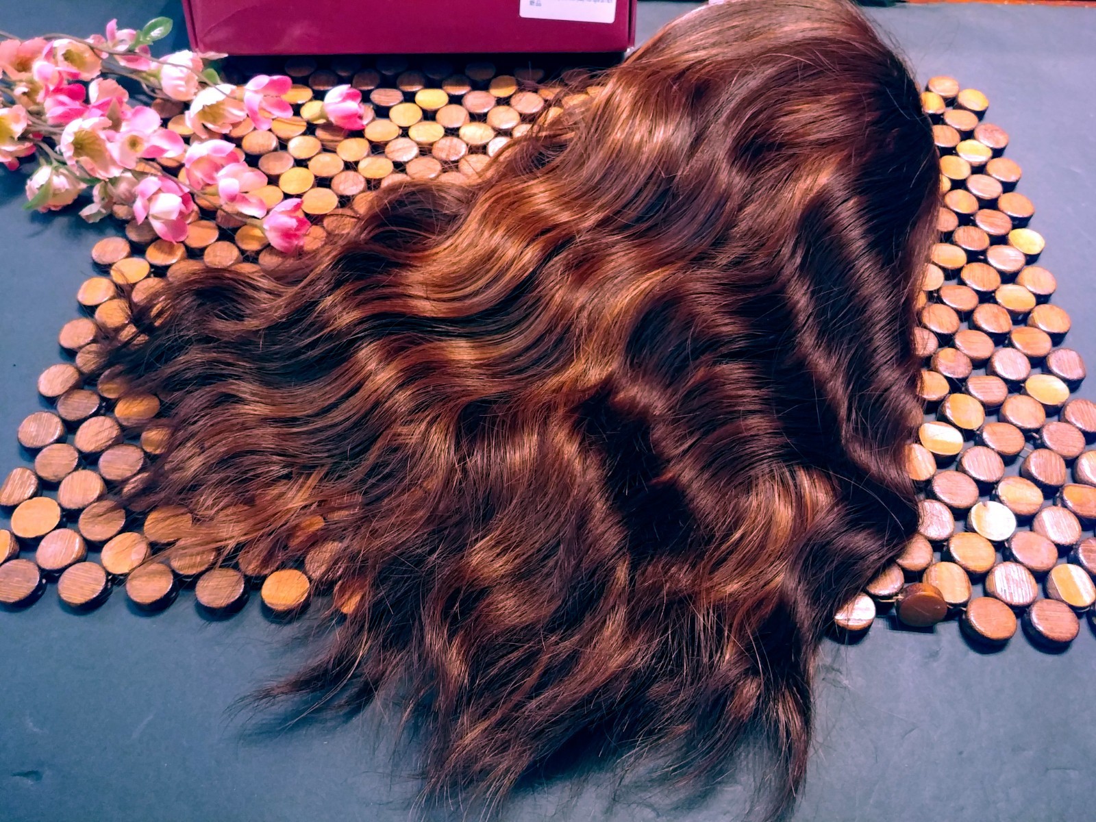 Short Wavy Bob Wig with Bangs Caramel Reddish Brown , Wavy 16″ Soft & Silky #F2